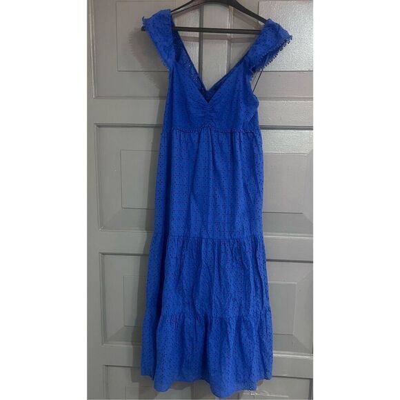 Zara NWT Blue Eyelet Lined 100% Viscose Cottage Core MIDI Dress - Picture 1 of 5
